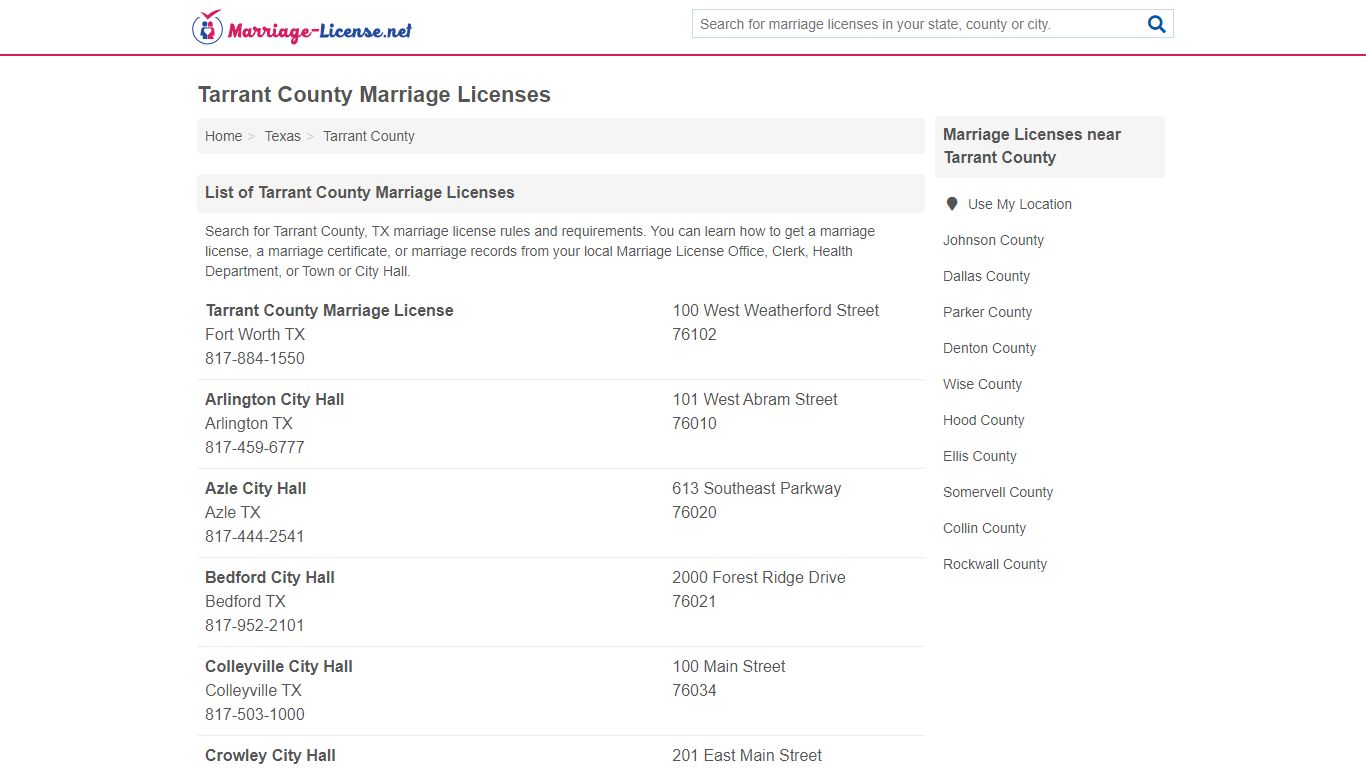 Tarrant County Marriage Licenses